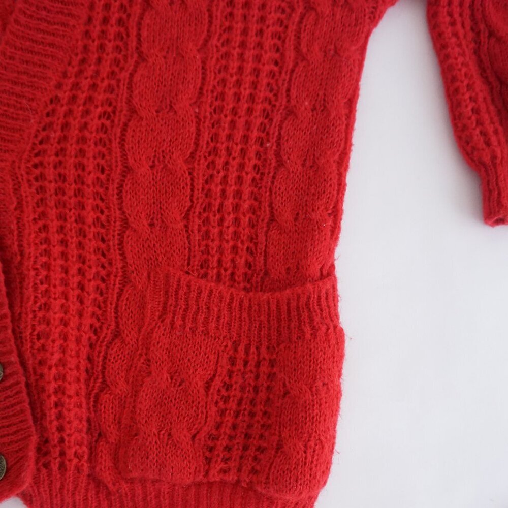 Red Cable Knit Button-Front Cardigan Sweater - Picture 6 of 10